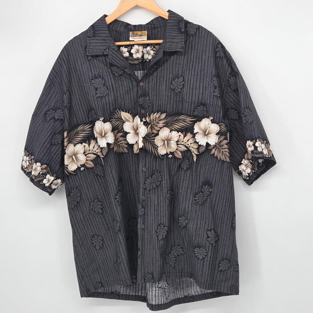 Vintage 80s Winnie Fashion Hawaiian Shirt 3XL Hibiscus Print Match Pockets Rare